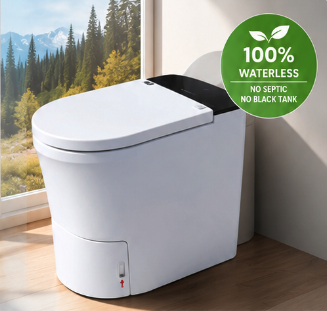 T02 electric incinerating waterless toilet in an off-grid setting