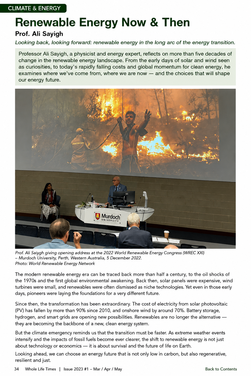 Professor Ali Sayigh giving the opening address at the 2022 World Renewable Energy Congress at Murdoch University in Perth, Western Australia